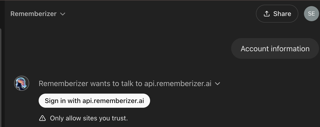 Rememberizer GPT 앱의 로그인 요청