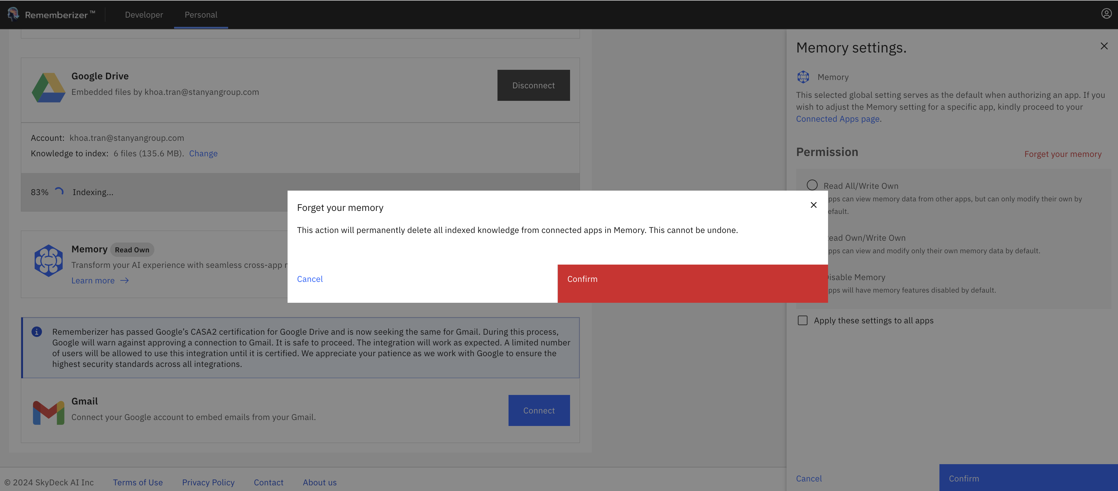 Confirmation Modal when Forget Memory